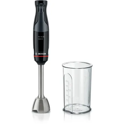 Bosch Stabmixer MSM4B610 | 1000 Watt | Edelstahl-Mixfuß | stufenlos | QuattroBlade | BPA-frei | schwarz