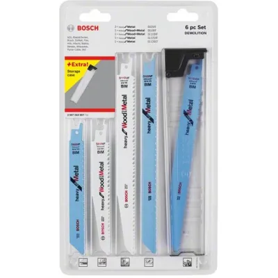 Bosch Säbelsägeblatt-Set 2607010907 | Demolition 6-teilig | für Metall, Rohre, Profile, Holz mit Nägeln