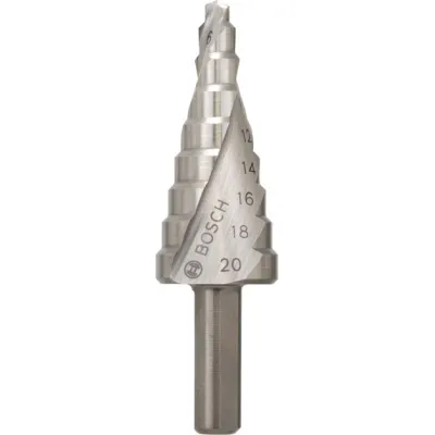 Bosch Stufenbohrer HSS 2608597519 | Ø 4-20 mm 9 Stufen | 3-Flächenschaft | Spiralnut | Metallbohrer | Profi-Qualität