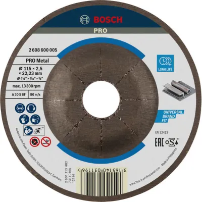 Bosch Trennscheibe 2608600005 | Metall schneiden | 115 x 2,5 mm | gekröpft | 22,23 mm Bohrung | für Winkelschleifer