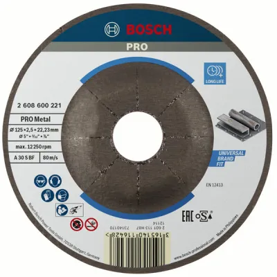Bosch Professional Trennscheibe 2608600221 | Metall schneiden | Ø 125 x 2,5 x 22,23 mm gekröpft | PRO Metal | Blau