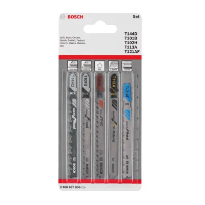 Bosch Stichsägeblatt-Set 2608667856 | 5-teilig | Allrounder | T-Schaft | Holz, PVC, Metall, Kunststoff | Länge 172 mm