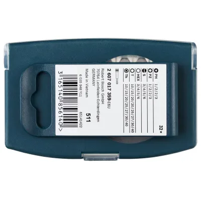 Bosch Schrauberbit-Set 32-tlg 2607017359 | Bit Set mit Magnethalter | PH PZ TX HEX Schlitz | Farbcodiert | Blau