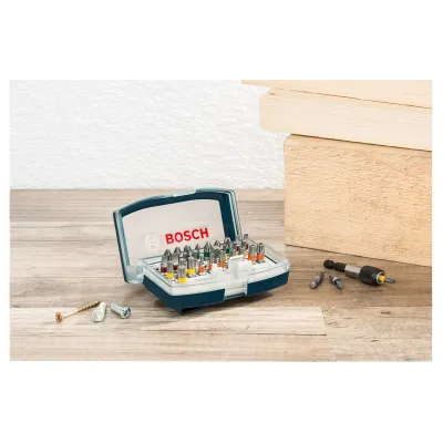 Bosch Schrauberbit-Set 32-tlg 2607017359 | Bit Set mit Magnethalter | PH PZ TX HEX Schlitz | Farbcodiert | Blau