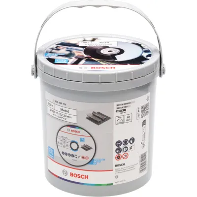 Bosch Trennscheibe Metall 125 mm x 1 mm | Bohrung 22,23 mm | Aluminiumoxid | 100 Stück Eimer | Winkelschleifer