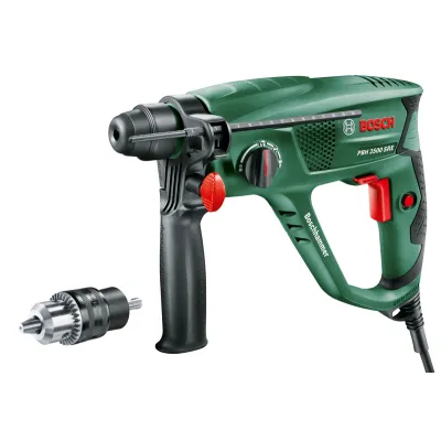 Bosch Bohrhammer PBH 2500 SRE 0603344402 | 600W SDS-plus | inkl. 6-tlg. Bohrerset, Koffer, Zusatzhandgriff | Grün