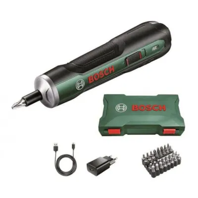 Bosch Akku-Schrauber PushDrive 06039C6000 | 3,6V Li-Ion | Push&Go-Funktion | 32-teiliges Bit-Set | Micro-USB | Grün