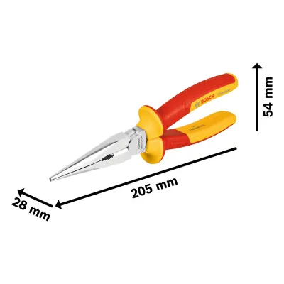 Bosch Professional VDE Spitzzange 1600A02NE3 | 200mm gerade | isoliert bis 1000V | Chrom-Vanadium-Stahl | rot/gelb