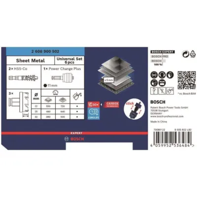 Bosch EXPERT Lochsägen-Set 2608900502 | 3-tlg. Ø 22/25/32 mm | Carbide | Für Edelstahl & Stahlblech | Power Change Plus