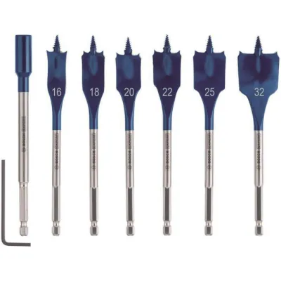 Bosch Professional Flachfräsbohrer-Set 2608900334 | EXPERT SELFCUT Speed | 7-tlg. 16-32mm | für Holz | mit Verlängerung