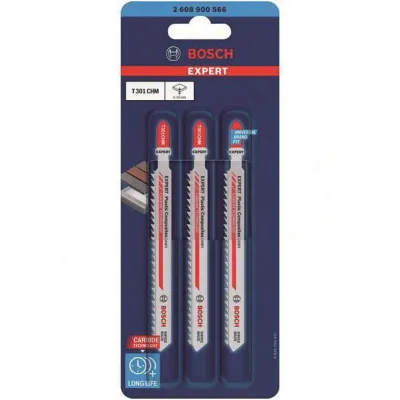 Bosch Stichsägeblätter T301CHM 2608900566 | EXPERT | 3 Stück | Carbide | für Kunststoff & WPC | saubere Schnitte