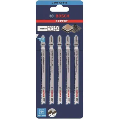 Bosch Stichsägeblätter T308BFP 2608900548 | EXPERT Hardwood 2-side clean | Präzision | Ausrissfrei | Bi-Metall | 5 Stück