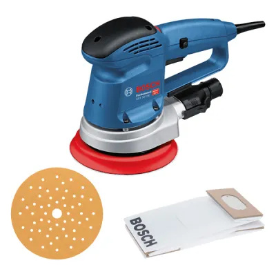 Bosch Professional Exzenterschleifer GEX 34-150 | 340 W | Ø 150 mm | Multiloch-Schleifteller | Staubabsaugung | Blau