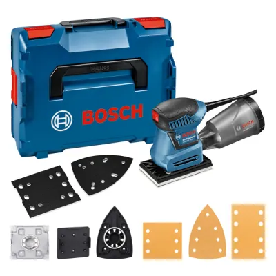 Bosch Professional Schwingschleifer GSS 160-1 A Multi | 180W | 1,6 mm Schwingkreis | L-BOXX | 3 Schleifplatten
