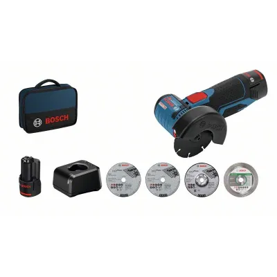 Bosch Professional Akku-Winkelschleifer GWS 12V-76 | 12V | 2x 2,0Ah Akku | 76mm | 5 Scheiben | Ladegerät