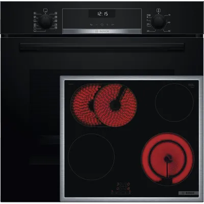 Bosch Einbau Herd-Set HBD631CS63 (HBG537BB4 + PKN645BA2E) | Backofen-Kochfeld-Kombination | Serie 6 | A+ | Schwarz