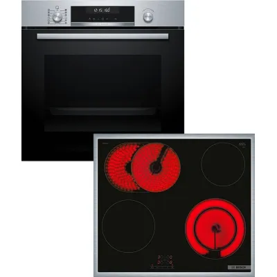 Bosch Backofen-Set HBD671CS62 | autark | Pyrolyse | Glaskeramik-Kochfeld 60cm | Serie 6 | A+ | Edelstahl/Schwarz