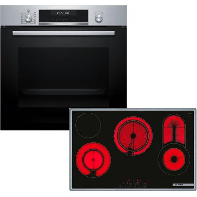 Bosch Backofen-Set HBD672LS82 | HBG578BS3 + PKC845FP1D | Pyrolyse | Glaskeramik-Kochfeld 80cm | A+ | Edelstahl-Schwarz