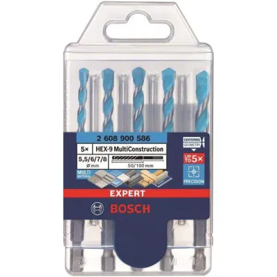 Bosch Bohrer-Set HEX-9 MultiConstruction 2608900586 | 5-teilig | Ø 5,5-8 mm | Universalbohrer | präzises Bohren