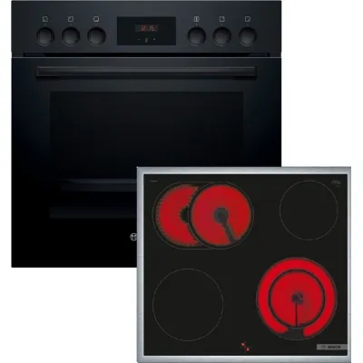 BOSCH Einbauherd-Set HND211GB1 | Glaskeramik-Kochfeld NKN645GA2E | 66 l Backofen | 4 Kochzonen | Bräterzone | schwarz