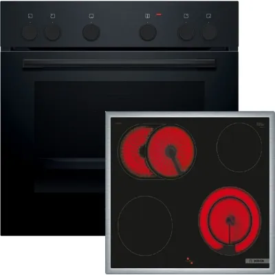 Bosch Einbauherd-Set HND211GR3 | Glaskeramik-Kochfeld 60cm | 4 Kochzonen | 66l Backofen | A | schwarz