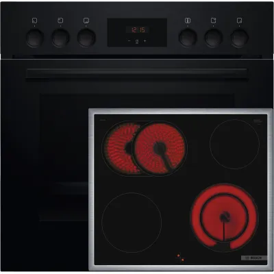 Bosch Einbau-Herd-Set HND211LB2 | 60 cm | Glaskeramik-Kochfeld | 66 l | 5 Heizarten | Bräterzone | A | Schwarz-Edelstahl