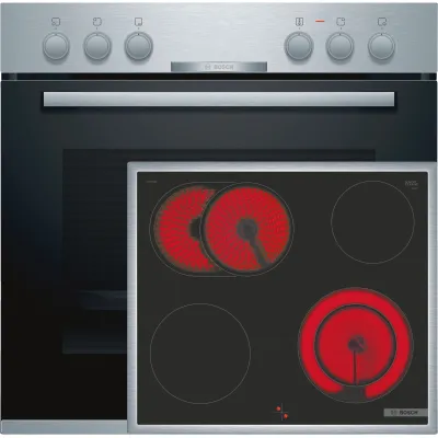 Bosch Einbau-Herd-Set HND211LR62 | Glaskeramik-Kochfeld 60cm | 71l | 5 Beheizungsarten | Bräterzone | Edelstahl