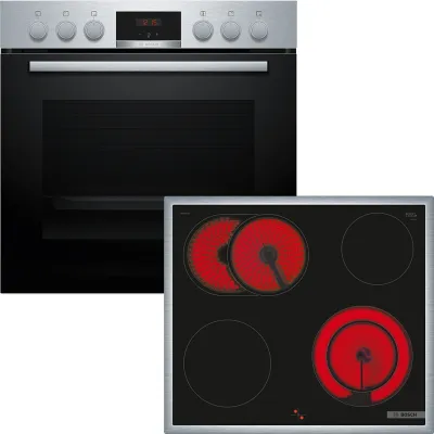 Bosch Einbau-Herd-Set HND411LS63 | Elektro-Backofen 71l A+ | Glaskeramik-Kochfeld 60cm | Edelstahl