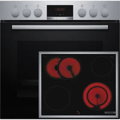 Bosch Einbau-Herdset HND411LS67 | 71 l Backofen | 3D Heißluft | Glaskeramik-Kochfeld 60 cm | A+ | Edelstahl/Schwarz