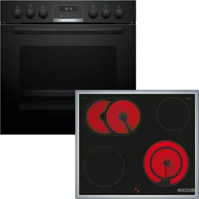 Bosch Einbau-Herd-Set HND611LS67 | Elektro-Backofen 71l | Glaskeramik-Kochfeld 60cm | Autopilot | A+ | Schwarz