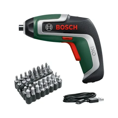 Bosch Akku-Schrauber IXO 7 06039E000B | 3,6V | 5,5 Nm | Lithium-Ionen | 32-tlg. Bit-Set | LED-Lichtring | grün/schwarz