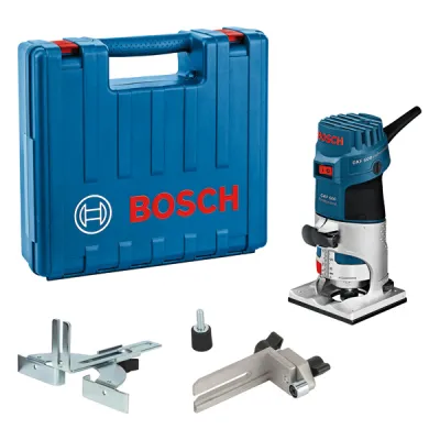 Bosch Professional Kantenfräse GKF 600 | 600W | 230V | variable Tiefeneinstellung | 6/8 mm Spannzangen | Koffer | blau