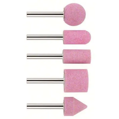 Bosch Schleifstift-Set 1609200286 | 5-teilig | Korund | 6mm Schaft | PRO Steel | K60 | für Stahl | verschiedene Formen