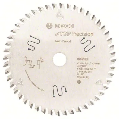 Bosch Kreissägeblatt 2608642384 | Best for Wood | 165 mm x 20 mm x 1,8 mm | 48 Zähne | Carbide | für Holz