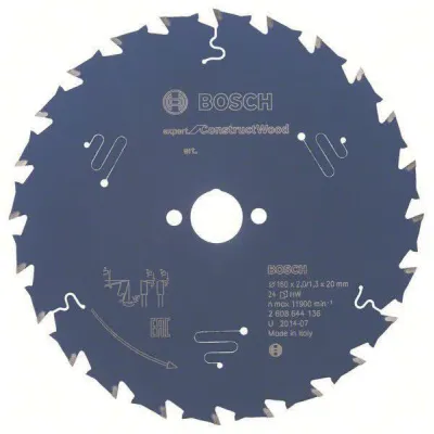 Bosch Kreissägeblatt 160 mm | 24 Zähne | 20 mm Bohrung | Hartmetall | für Bauholz mit Nägeln