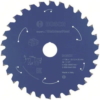Bosch Kreissägeblatt 2608644530 | Expert for Stainless Steel | Ø 136 mm x 20 mm | 30 Zähne | Akku-Handkreissäge