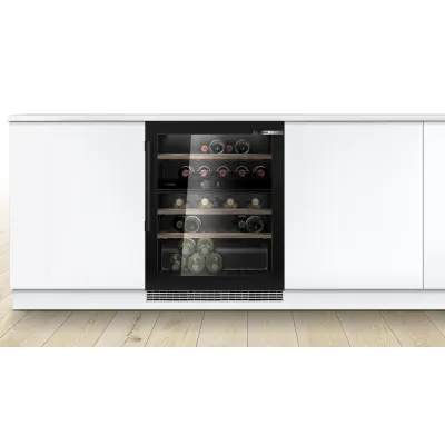 Bosch Weinkühlschrank Einbau KUW21AHG0 | Serie 6 | 2 Temperaturzonen | 44 Flaschen | 82x60 cm | LED | Glastür | Schwarz