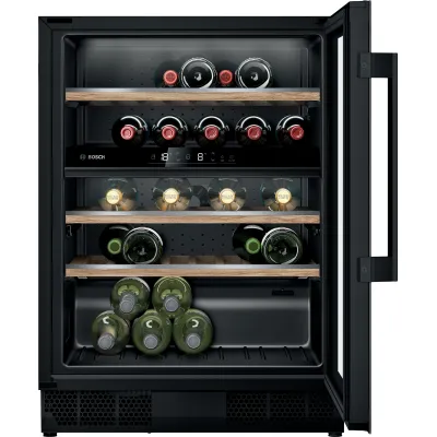 Bosch Weinkühlschrank Einbau KUW21AHG0 | Serie 6 | 2 Temperaturzonen | 44 Flaschen | 82x60 cm | LED | Glastür | Schwarz