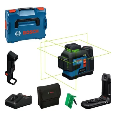 Bosch Linienlaser GLL 12V-100-33 CG | 3x 360° Grünlaser | 30 m Reichweite | Li-Ion Akku | IP65 | inkl. L-Boxx