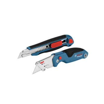 Bosch Messer-Set 2-tlg. 1600A016BM | Cuttermesser & Universalmesser | Aluminium | Werkzeugloser Klingenwechsel | Blau