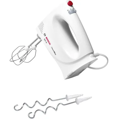 Bosch Handmixer MFQ3030 | 350 Watt | 4 Stufen | Turbo-Funktion | 2 Knethaken & 2 Rührbesen | leicht | weiß