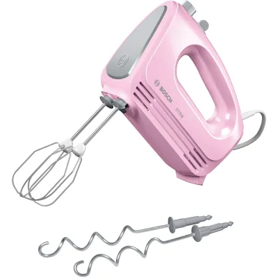 Bosch Handmixer MFQ2210K | 375 Watt | 4 Geschwindigkeiten & Turbostufe | Edelstahl Knethaken | gentle pink/grau