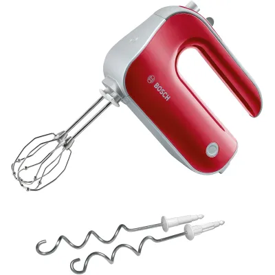Bosch Handmixer MFQ40303 | 500 Watt | 5 Stufen + Turbotaste | FineCreamer Edelstahlbesen | Soft-Touch | Rot/Silber