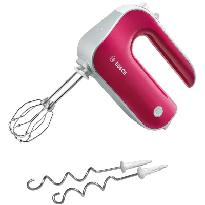 Bosch Handmixer MFQ40304 | 500 Watt | 5 Stufen | FineCreamer Edelstahlbesen | Soft-Touch Griff | rot/silber