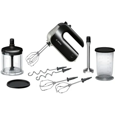 Bosch Handmixer MFQ4885DE | 575 Watt | 5 Stufen | Turbo-Funktion | Stabmixer & Zerkleinerer-Set | Edelstahl | Schwarz