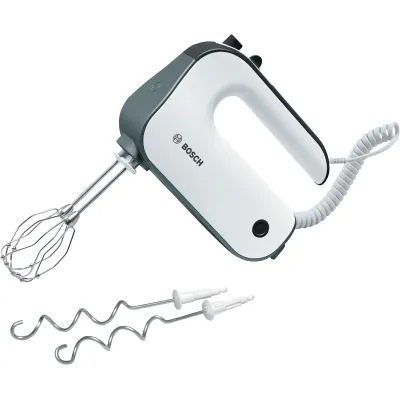 Bosch Handmixer MFQ49300 | 850 Watt | 5 Stufen | FineCreamer Rührbesen & Knethaken | BPA-frei | weiß/dark silver