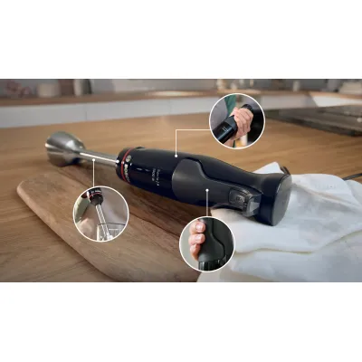 Bosch Stabmixer MSM4B6V2 ErgoMaster Serie 4 | 1000 Watt | Edelstahl-Mixfuß | Vakuumierer-Set | schwarz/anthrazit
