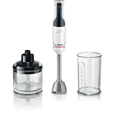 Bosch Stabmixer MSM4W220 ErgoMaster Serie 4 | 600 Watt | QuattroBlade Edelstahl | Zerkleinerer | BPA-frei | Weiß