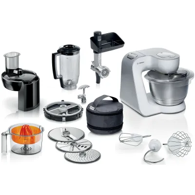 Bosch Küchenmaschine MUM58251 Serie 4 | 1000W | 3,9L Edelstahlschüssel | 7 Stufen | Mixer | Fleischwolf | weiß/silber