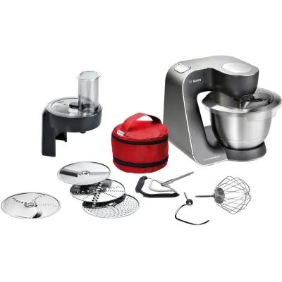 Bosch MUM59N26DE Küchenmaschine | 1000W | 3,9l Edelstahlschüssel | 7 Stufen | Patisserie-Set | Schwarz